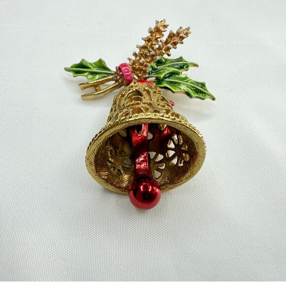 Vintage ART © Signed Christmas Bell & Holly Brooch - Picture 2 of 9